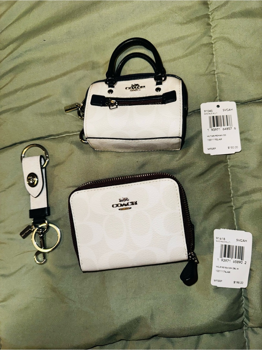 Coach Rowan signature keychain, wallet, and tiny satchel vintage all new rare!